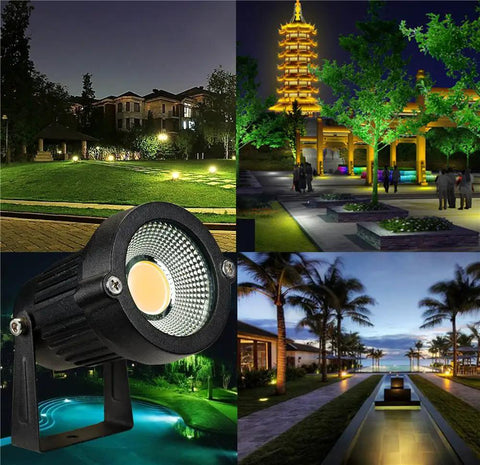 Outdoor Landscape LED Lighting 5W Waterproof Garden Lights COB LED Spotlights With Spiked Stand and warm glow on lawn