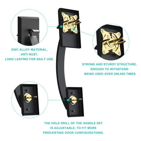 Detailed view of Matte Black Front Door Lock Set With Beefed Up Heavy Duty Handleset And Single Cylinder Deadbolt For Home Or Office