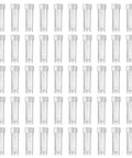 Crystal Clear 5 Milliliter Plastic Sample Bottles Vials With Screw Cap And Sealing Gasket 50 Pack Lab Storage Containers For Easy Sampling On The Fly And Precise Lab Work. 50 clear 5 mL plastic vials with screw caps, front view