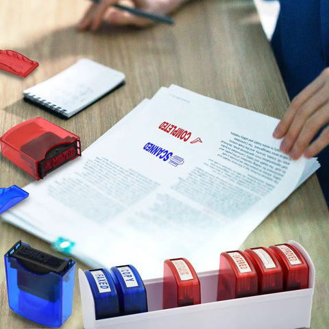 Top Tier Self Inking Office Stamp Set With Eight Gotta Have Rubber Phrases Like Paid And Approved for smooth office tasks.