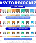 Garage Staple 306 Piece Auto Fuse Assortment Kit With Dual Circuit Testers And Pullers Standard Mini Low Profile Amps for Cars Trucks. 306 colorful fuses organized by type.