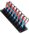Back view of Eight Gang Rocker Switch Panel With LED Backlit On Off And Overload Protection For Car RV Bus Marine Boat, 8 wires