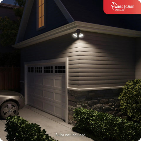 Dual Head Motion Sensor Security Flood Light 240W 110 Degree Detection illuminating garage and driveway