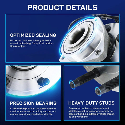 Beefy 4x4 Wheel Hub Bearing Assembly 515036 With ABS details on optimized sealing, precision bearing, heavy-duty studs.