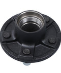 Close-up of trailer hub flange with bearing bore, black cast iron, 5-on-4.75 in pattern