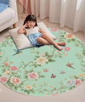 Non Skid Round Furniture Pad For Hardwood Floors 51 Inch Diameter with floral design under child in room
