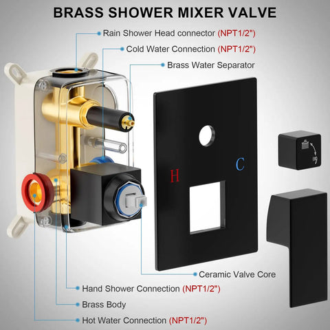 Straight Up Tough Matte Black Shower Faucet Set Featuring A 10 Inch High Pressure Rain Shower Head And Solid Brass Pressure Balance Valve For Hella Smooth Daily Showers