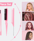 3 Pcs Slick Back Hair Brush Rat Tail Comb Edge Brush Set for girls with nylon bristles in pink for smoothing edges