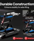 Beefy Heavy Duty Motorcycle Lift Jack With Wide Deck For ATVs And Bikes 1100 Lb Capacity Scissor Lift With Dolly Wheels