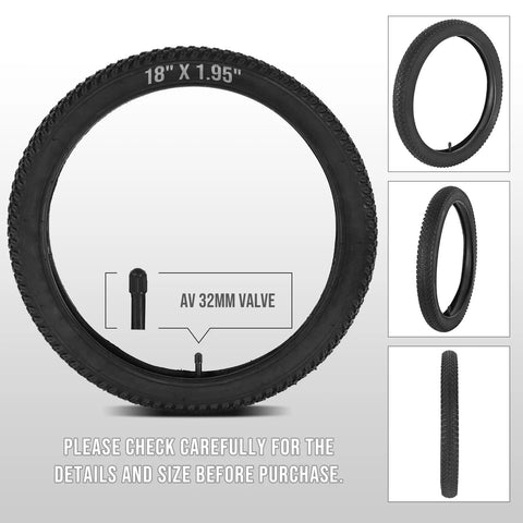 Image showing 18-Inch bike tire with AV 32mm Schrader valve for 18 Inch Bike Tire And Tube Replacement Set With Two 18x1.95 Tires And Two Inner Tubes For 18x1.75 To 2.125 Inches With AV 32mm Schrader Valve For Mountain And Off Road Biking.