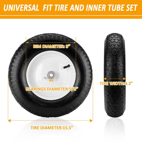 4.80 4.00 8 Inch Wheelbarrow Tire Replacement Set With Inner Tube Included Heavy Duty Beefed Up Tire And Wheel Kit diagram