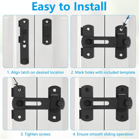 Installation guide for Two Pack Black Barn Door Lock Latch Set For Sliding Doors No Fuss Easy Install Privacy Lock Stainless Steel Rust Resistant