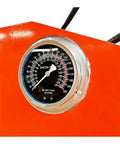 Close-up of pressure gauge on Heavy Duty 100 Ton Shop Press With Dual Hydraulic Rams And 125 PSI Air Assist.