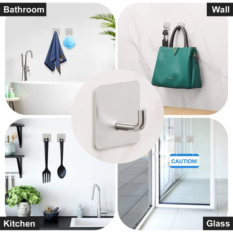 8 Pack Heavy Duty Adhesive Hooks Stick On Wall And Door Hangers Waterproof Stainless Steel Towel And Clothes Hooks for Bathroom