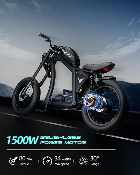 High-Performance 1500W Fat Tire Electric Bike For Adults With 48V 31.5Ah Battery, 34 Plus MPH Top Speed, 40 Plus Mile Range, Front And Rear Turn Signals, Dual Suspension, 20X5 Inch Fat Tires, Brushless Motor For Smooth Rides. Side view of black fat tire electric bike with rear motor and dual suspension.