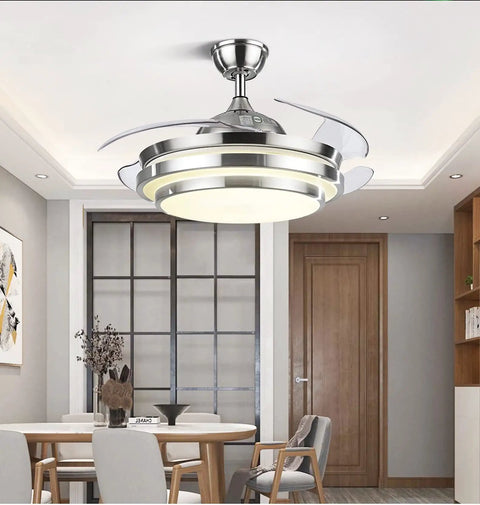 Dope 42 Inch Modern Ceiling Light With Remote Control And Retractable Blades in a dining room setting