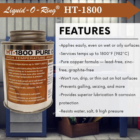 Liquid-O-Ring HT-1800 copper anti-seize lubricant can, 8 oz brush-top