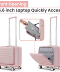 All In One 3 Piece Luggage Set With 16 Inch Front Opening Carry On, Expandable PC Hardshell Suitcase in pink with laptop compartment