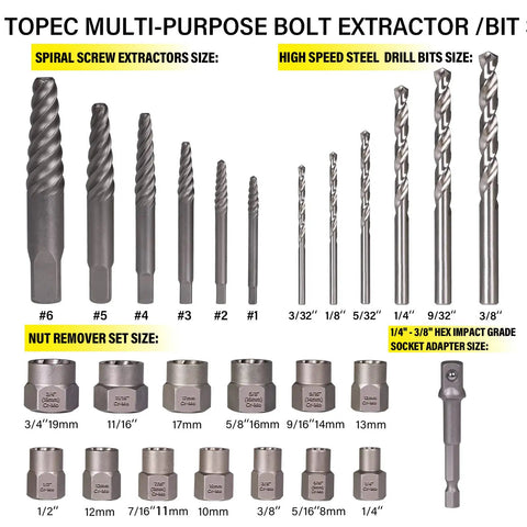 Beast 26 Piece Screw And Bolt Extractor Set 3 In 1 Kit with Drill Bits, Socket Adapter, Nut and Screw Extractors Display