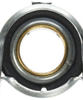 Front view of 1-inch pillow block bearing with metal housing and bronze bore.