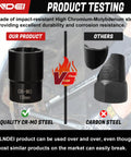 Comparison of Heavy Duty Lug Nut Remover And Bolt Extractor Set with other products; CR-MO steel vs. carbon steel.