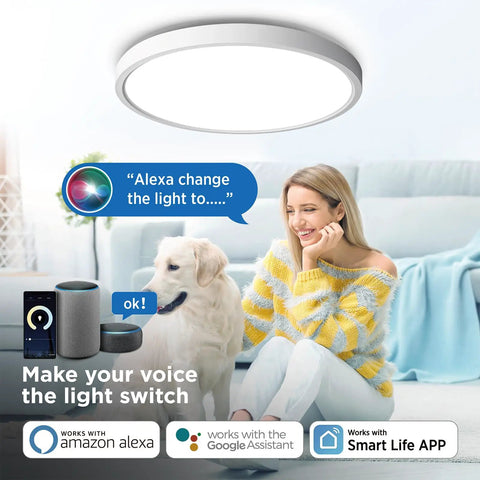 Smart Ceiling Light Flush Mount LED WiFi RGB Dimmed With Alexa And Google Home Voice Control No Fuss Low Profile Ambient