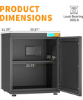 Open view of Dehumidifying 3D Printer Cabinet With 180L Storage For Up To 40 Filament Rolls, showing dimensions and load-bearing capacity.