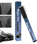 Scratch Repair Pen For Cars And More, Waterproof 5ml Quick Fix shown with box and example of scratch repair on car