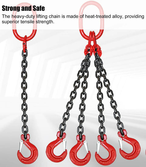 Rock Solid G80 Mn Steel Four Leg Lift Chain With Grab Hooks And Lifting Rings, Heavy Duty Pro Workhorse Sling Built To Handle The Daily Grind On Forklift Hoists And Cranes