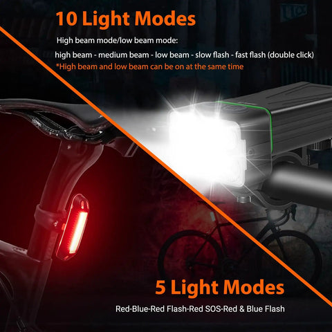 Beefy 900 Lumen USB C Rechargeable Front Bike Headlight And 5 Mode Taillight For Night Riding With 15 Total Modes Long Battery Life Fast USB C Charge Perfect For Cyclists And Commuters