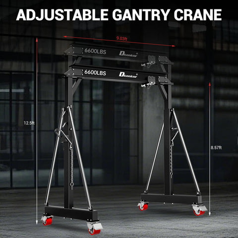 3 Ton Portable Gantry Crane With 8.53 Ft Wide Span And 8.53 To 12.47 Ft Adjustable Height Manual Trolley Lift System For Auto Shops Factories And Garages Heavy Duty Steel Construction Black