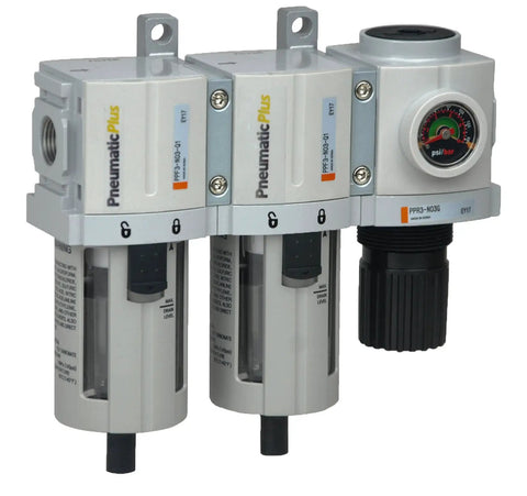 All In One No-Nonsense 3-Stage Compressed Air Dryer System With 3 By 8 NPT Ports, 5 Micron Particulate Filter, 0.3 Micron Coalescing Filter, Regulator Combo, Poly Bowl, Manual Drain For Clean, Dry Air Up To 16 SCFM