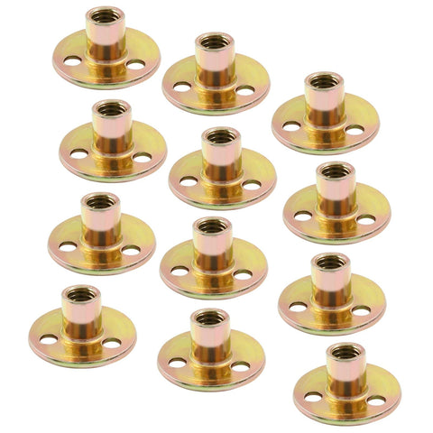 12 Pack 3/8-16 Carbon Steel T Nuts With Round Base Plate Flange Insert And Female Thread For Furniture Hardware Mounting