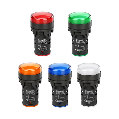 Set of 22mm LED Indicator Light for Industrial Machinery, 12V AC DC Pilot Signal Lamp, Screw Terminal, Five Color Options