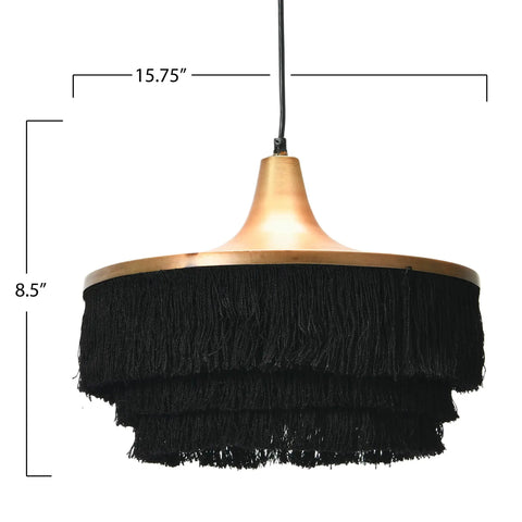 Metal Fringe Pendant Light With Three Tiers For Dining Or Kitchen, Mid Century Modern Glam Hanging Ceiling Fixture with tassel fringe