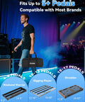 Guitar Pedal Board With Power Supply 10 Isolated Outputs Aluminum Alloy Portable Pedal Board With Bag Compact Mini Powered Pedal Board For Guitar Effects Stable Noise Free Power For Travel Gigs Bag Included shown on stage with musician holding bag