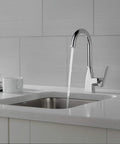 Xander Single-Handle Bar-Prep Kitchen Sink Faucet In Matte Black With 1 Hole Or 3 Hole Install, optional escutcheon, water flowing