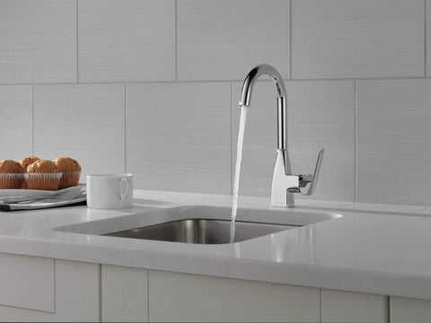 Xander Single-Handle Bar-Prep Kitchen Sink Faucet In Matte Black With 1 Hole Or 3 Hole Install, optional escutcheon, water flowing