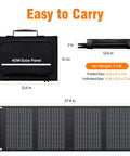 Detailed view of 40W Foldable Solar Panel Charger for Power Stations and Camping Gear, dimensions and carrying ease.