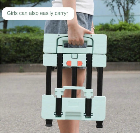Heavy Duty Folding Hand Truck Dolly Cart With Six Wheels For Moving Luggage And Heavy Goods Durable Diamond Pattern Platform Easy Fold And Extend Compact When Stored Green, folded and carried by hand