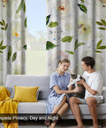 Floral Blackout Curtains For Bedroom And Nursery With 84 Inch Length Two Panels installed in a living room setting.