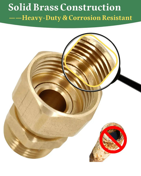 Brass 3/4 GHT Female To 3/4 GHT Male Swivel Adapter For Garden Hoses, 360 Degree Anti Twist Connector, O Ring Seal No Leaks, Pressure Washer Gun Swivel Fitting, Easy To Use, Durable Brass Construction, threaded brass hose fitting close-up