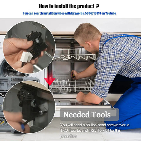 Man installing Dishwasher Door Latch Kit 5304516818 Replacement Includes Easy Install Door Switch Kit And Replaces 5304527418 154722401.