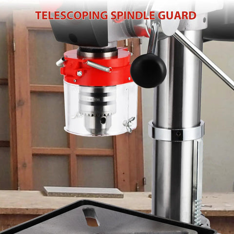 Telescope spindle guard on Beast 13 Inch Benchtop Drill Press With 7.5 Amp 120V Motor, Variable Speed 288-3084 RPM, Cast Iron Frame