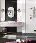 Modern bathroom with Genta LX 1-Handle M-CORE Transfer Valve Trim Kit for shower control in brushed nickel visible in shower area.