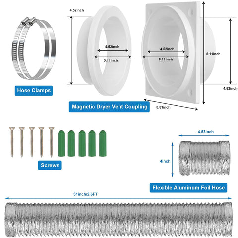 Magnetic Dryer Vent Kit With Self Aligning Quick Connect Strong Airtight Seal Includes Flexible Hose And Clamps Easy Setup
