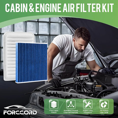 Mechanic with activated carbon cabin and engine air filter kit replacement fits Toyota Corolla 2009 to 2019 1.8L Matrix.