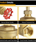 Heavy Duty 2 Inch NPT Brass Gate Valve With Red Wheel Handle Female X Female Thread Manual Rotary Shut Off Valve For Water Oil Gas Plumbing And HVAC Systems High Pressure Leak Proof Flow Control product details
