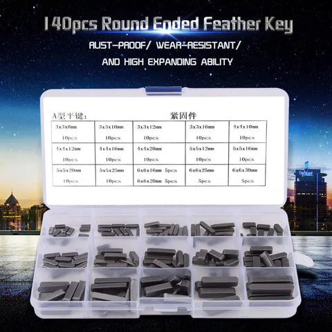 Round Ended Feather Keys Set 140 Piece For Keyways And Fasteners In Mechanical And Industrial Projects with 8mm to 30mm sizes