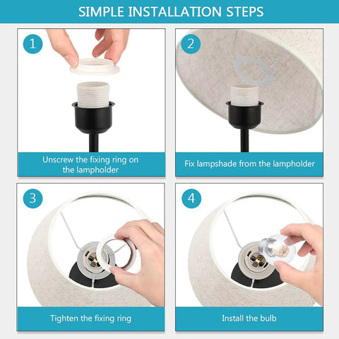 Simple installation steps for Two Pack Bedside Table Lamps Set for Bedroom and Living Room with ivory shade and metal base.